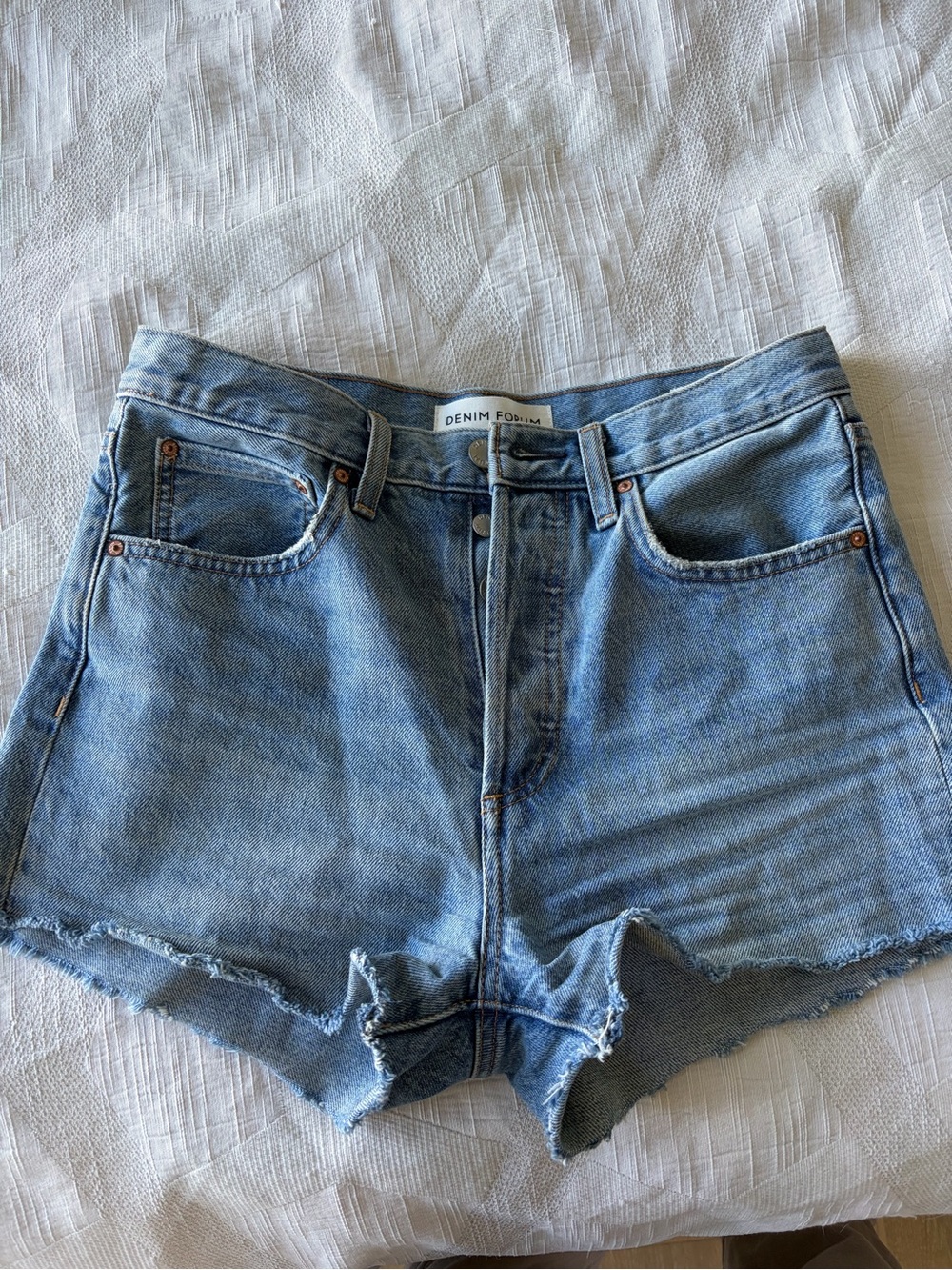 Denim Forum By Aritzia. Yoko Short Blue High-Rise Cutoff Denim Shorts